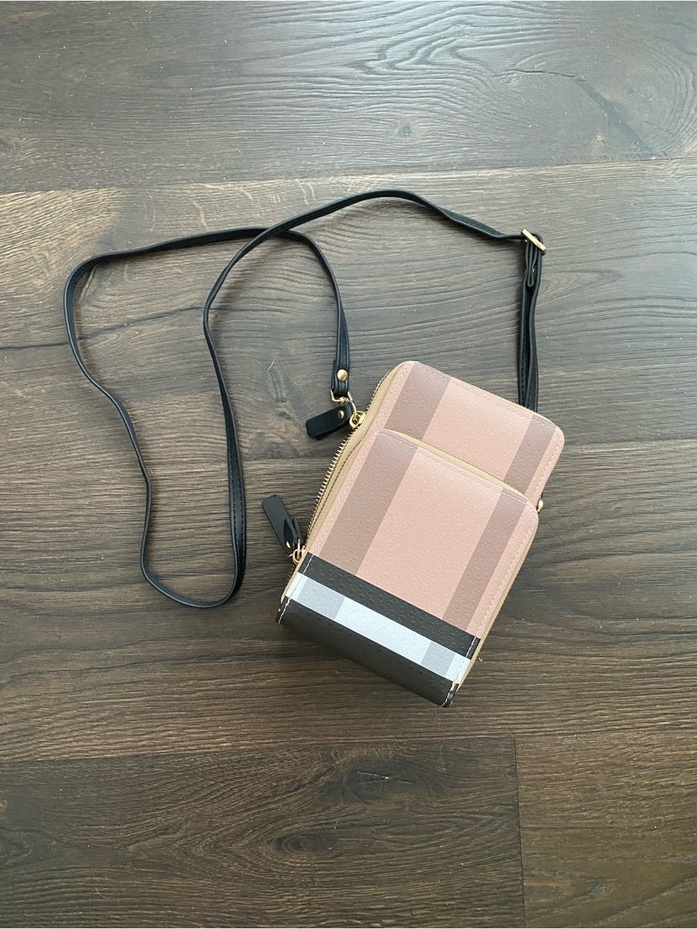 Blush Pink Plaid Phone Crossbody Wallet Bag